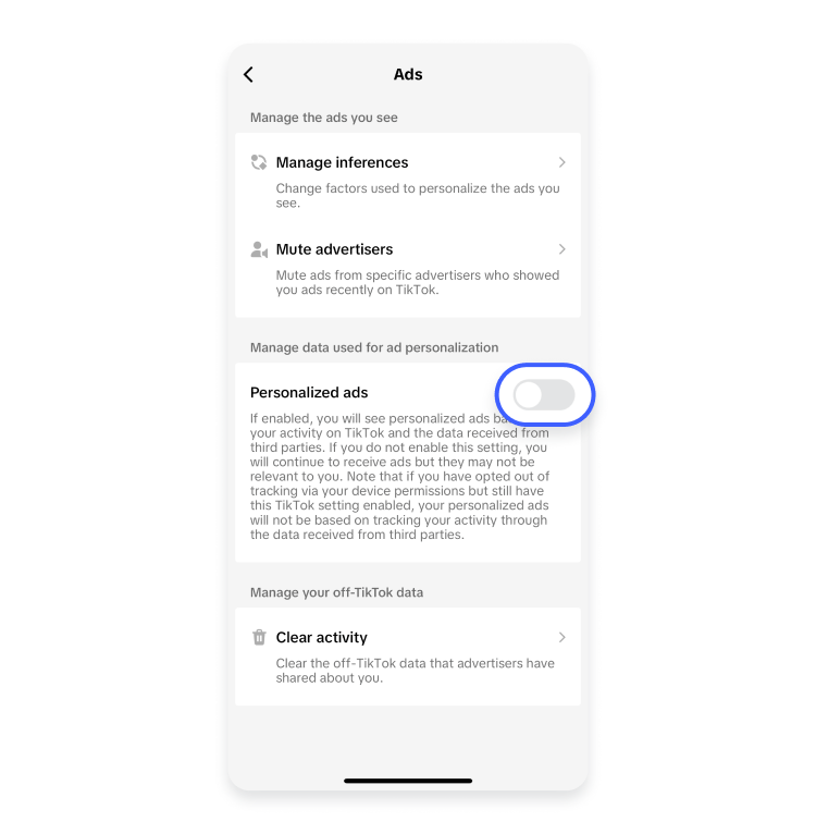 Turn off personalized ads on TikTok
