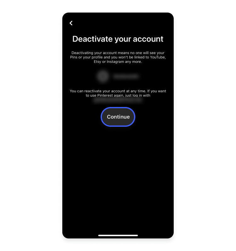 deactivate pinterest account iphone continue