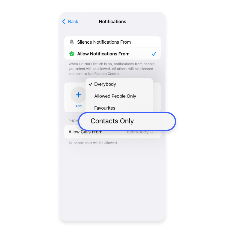 How to block restricted calls on an iPhone using the “Do not disturb” feature, step 5
