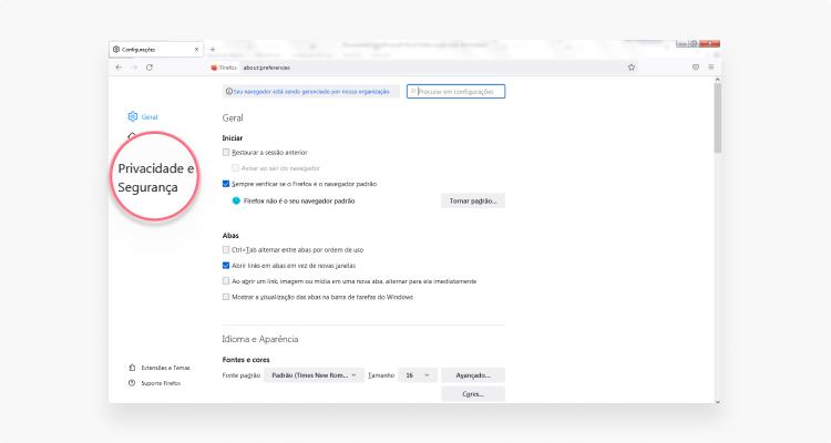 limpar cookies no Firefox: passo nº2