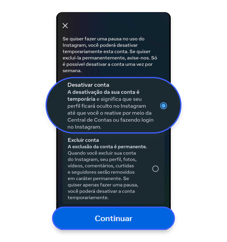 como desativar conta Instagram pelo celular: passo 6