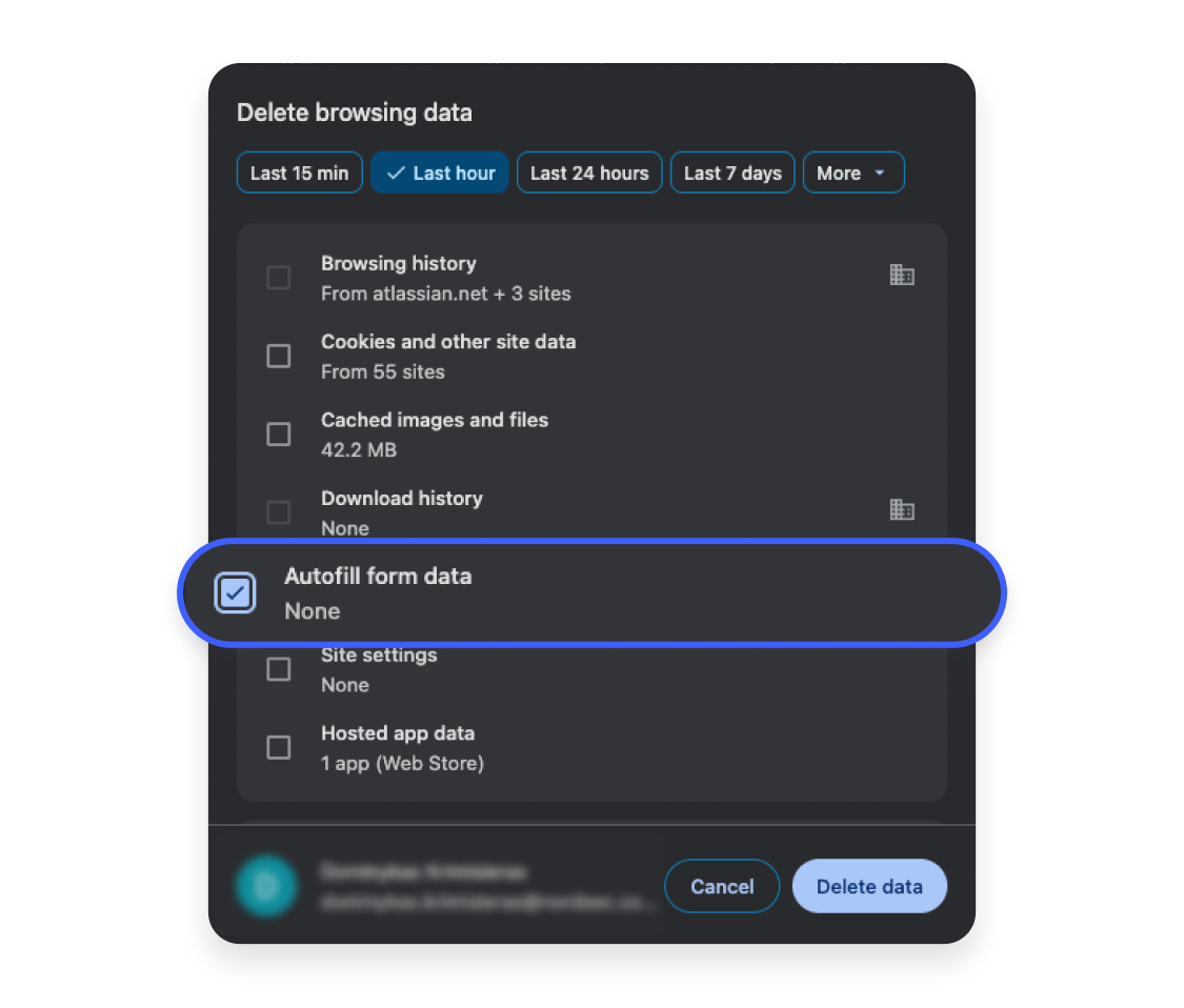 Clearing Autofill data on Chrome (desktop) Step 4