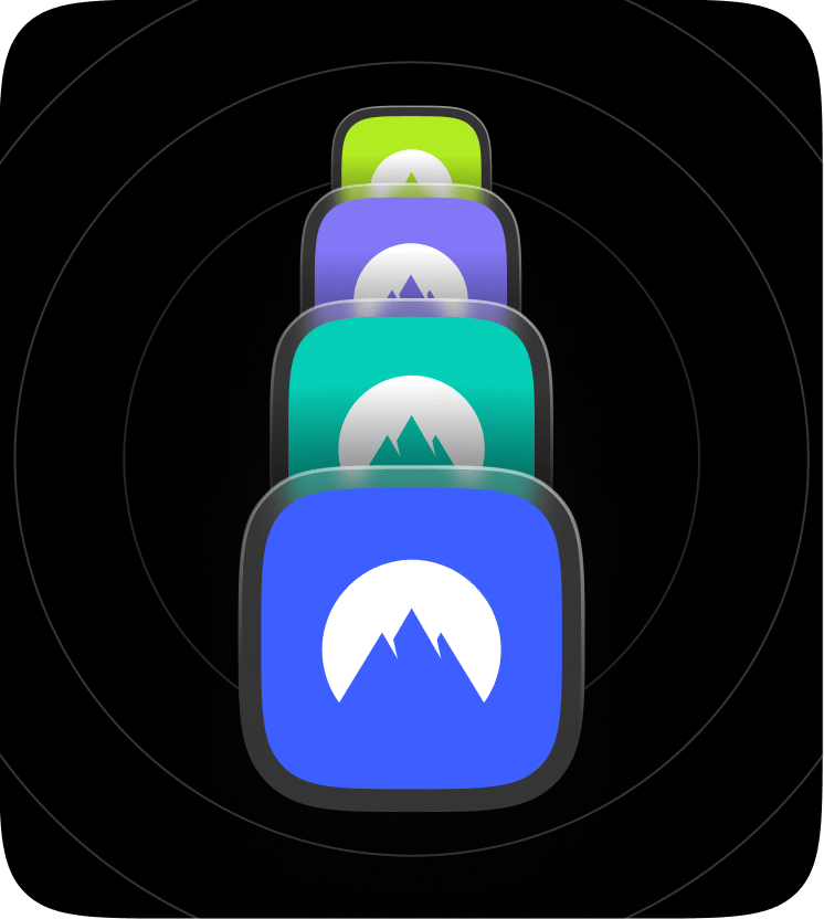 Four app icons in different colors, each carrying the Nord mountain logo, stacked on a black background.