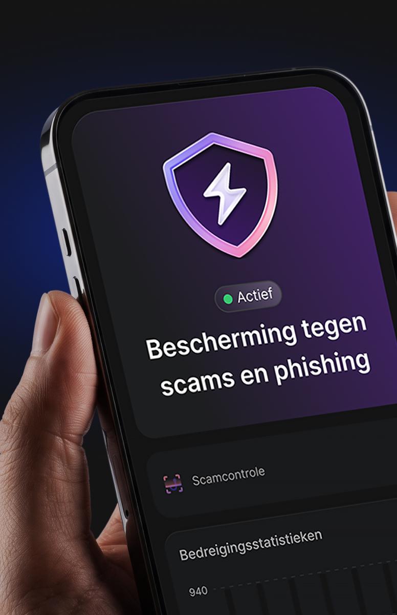Smartphone met de scam- en phishingbescherming van NordVPN gemarkeerd.