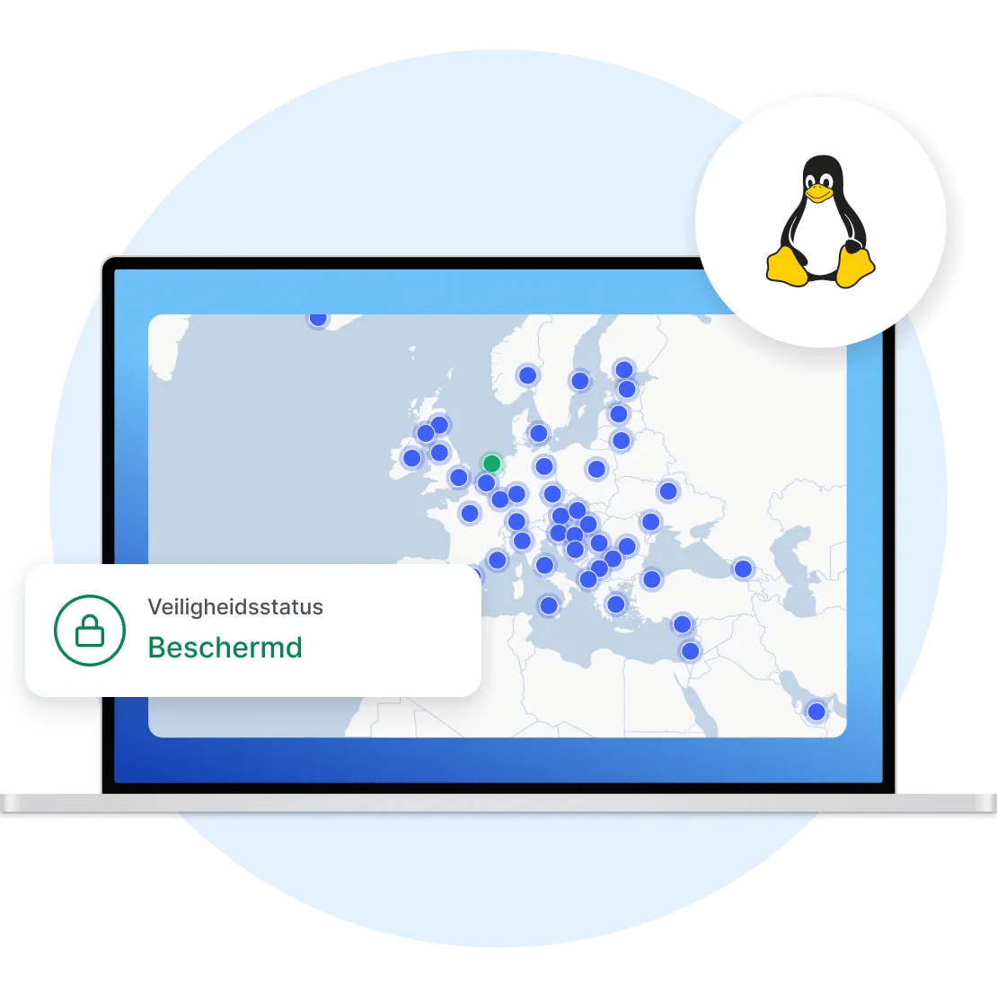 De NordVPN VPN-client die actief is op een Linux-apparaat, waaruit blijkt dat de verbinding van de gebruiker is versleuteld.