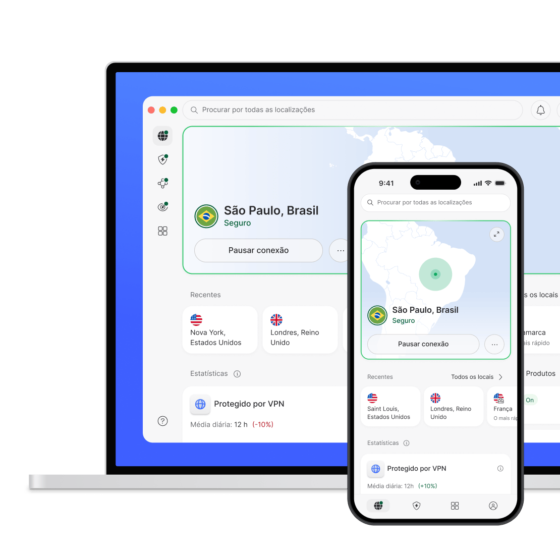 Um laptop e um smartphone, protegidos pela NordVPN.