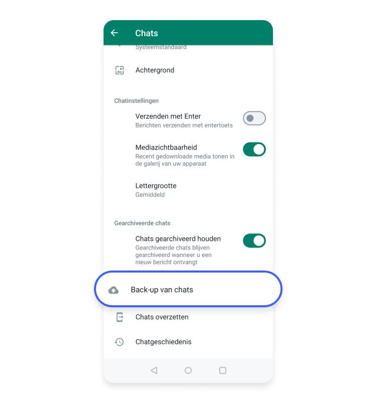 Tik op back-up van chats