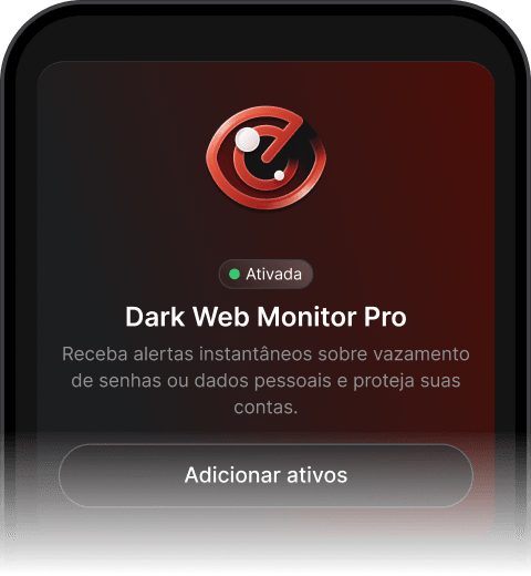 Interface do Dark Web Monitor Pro mostrando que o recurso está ativo e configurado para enviar alertas sobre o vazamento de dados pessoais.
