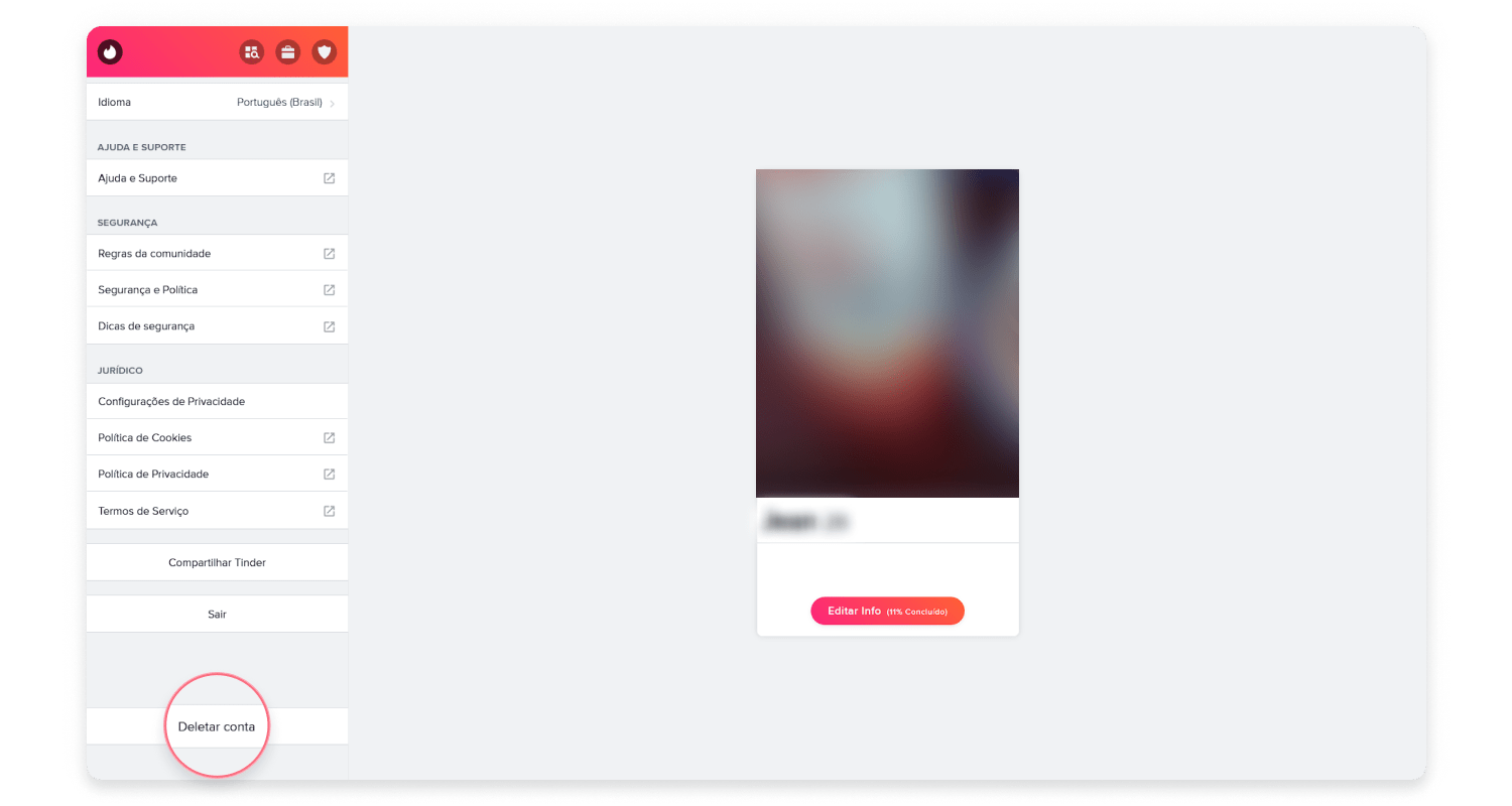 como excluir conta do tinder (navegador): passo nº2