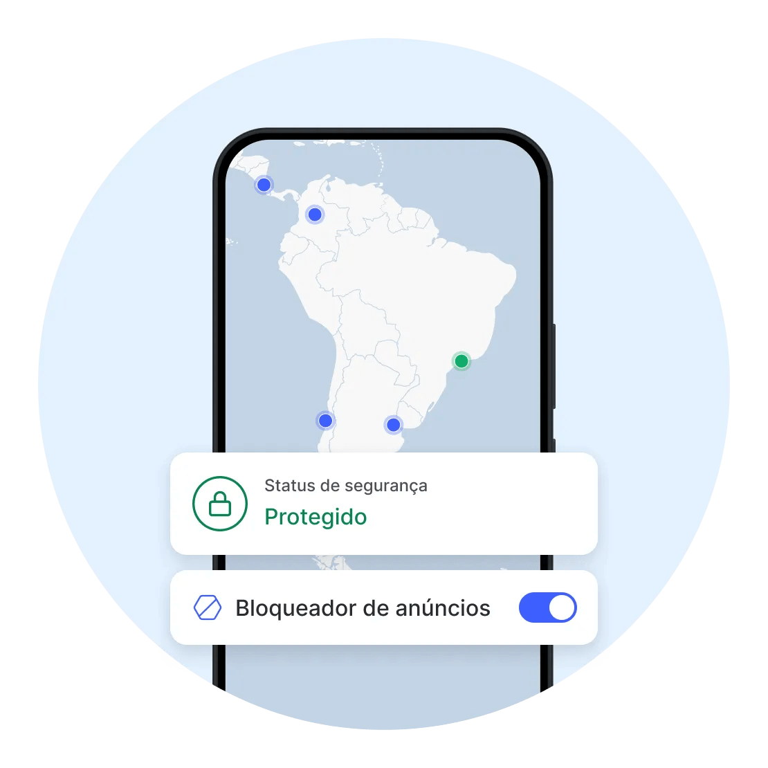 Um aplicativo móvel da NordVPN com um bloqueador de anúncios ativado