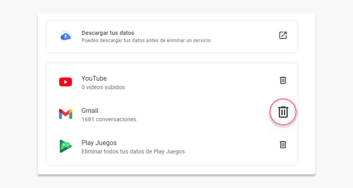 eliminar una cuenta de google: paso 3