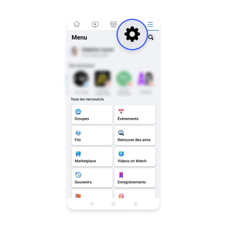 Sur mobile, cliquez sur la roue dentée pour accéder aux paramètres de votre compte Facebook