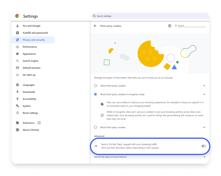 stop chrome cross site tracking: step 3