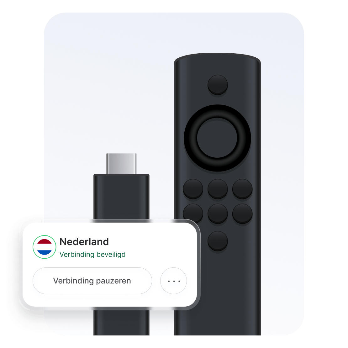 Een Amazon Fire TV Stick die is verbonden met een Nederlandse NordVPN-server.