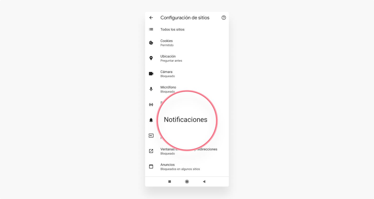 quitar notificaciones de Chrome en móvil: paso 3