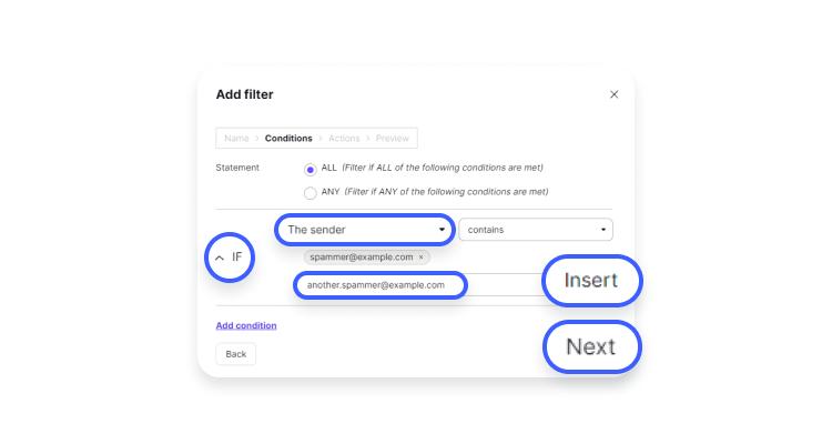 block emails in protonmail - step 7: add unwanted email addresses