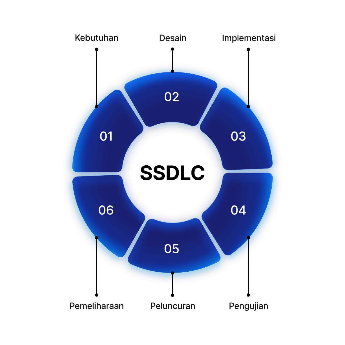 A circular visual of the secure software development lifecycle with development phases.