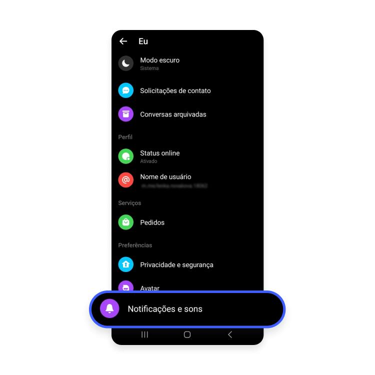 como desativar o messenger temporariamente - passo nº2 - toque em notificações e sons
