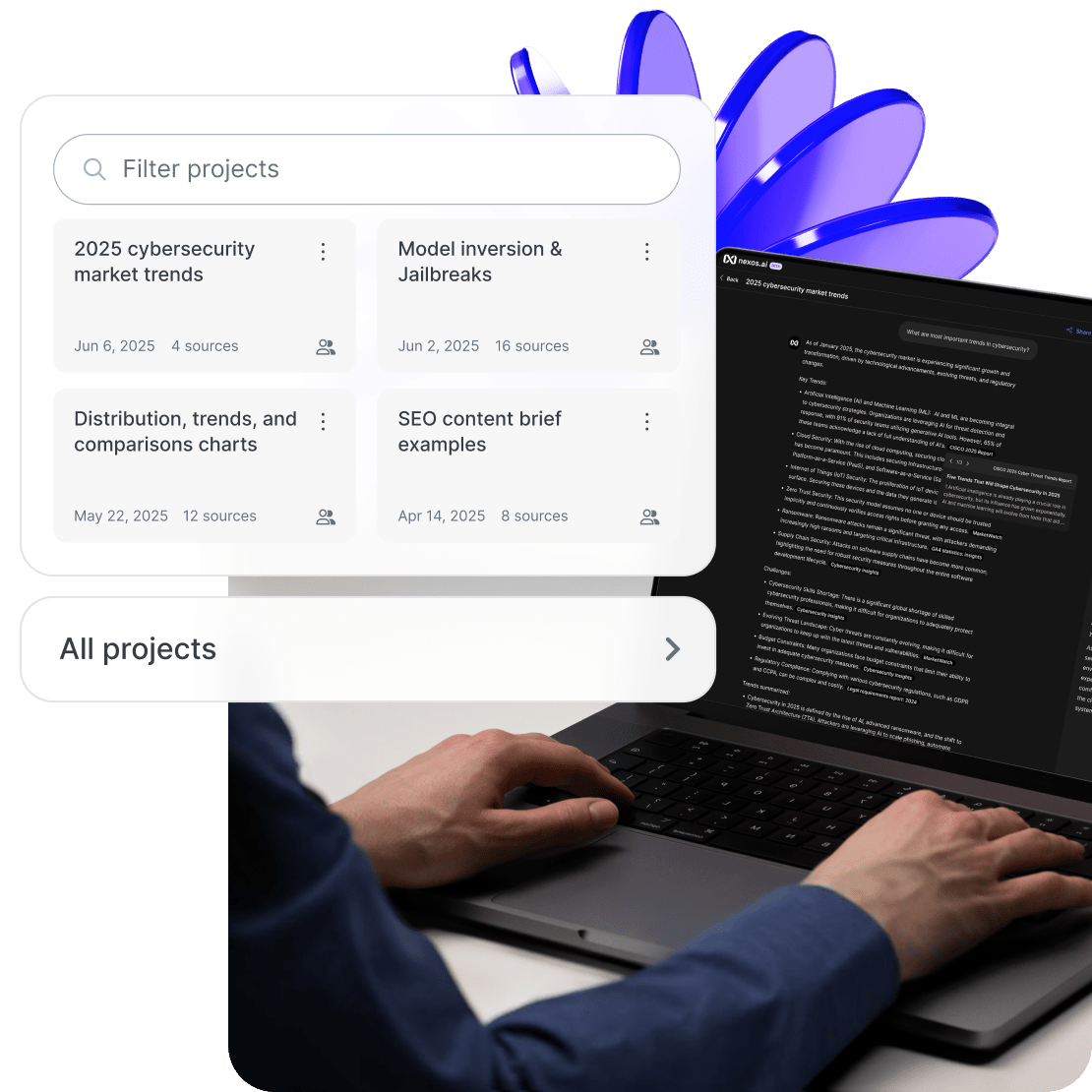 person using nexos.ai Projects on laptop