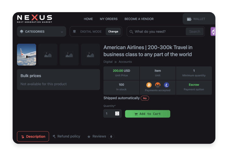 Lista de la dark web que ofrece a la venta cuentas de aerolíneas robadas.
