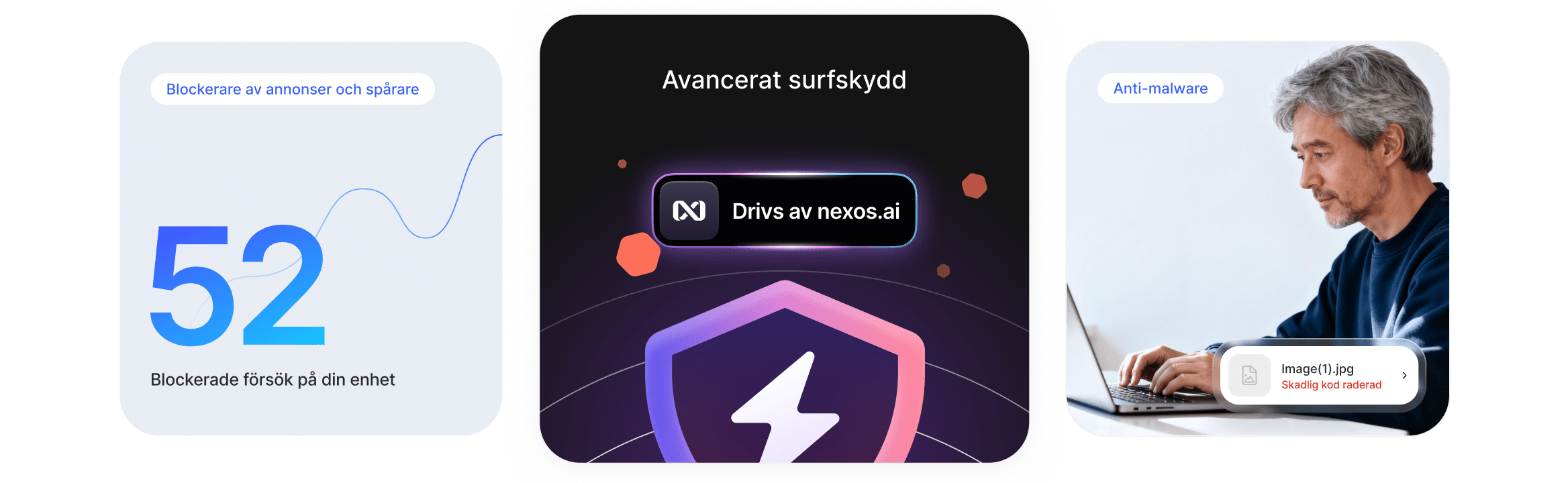 En man upplever avancerat surfskydd och slipper annonser, spårare och skadliga nedladdningar.