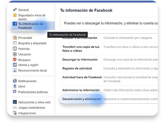 cómo desactivar temporalmente una cuenta de Facebook: paso 2