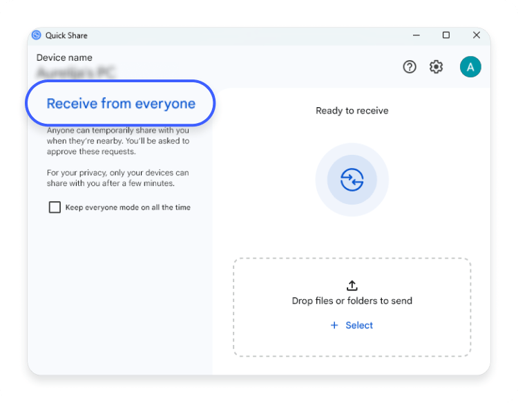 Android phone to a Windows computer using Quick Share: step 1