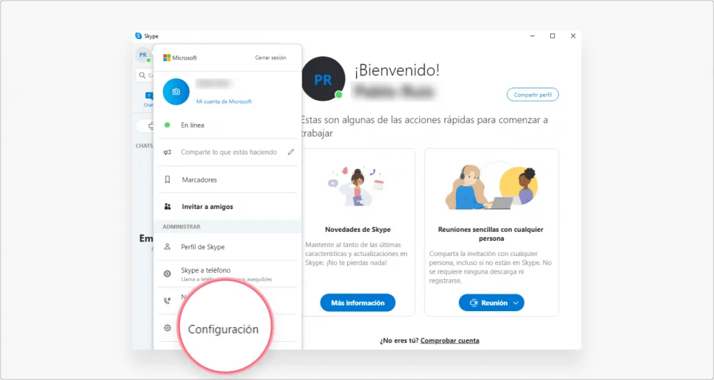 eliminar cuenta skype paso 1