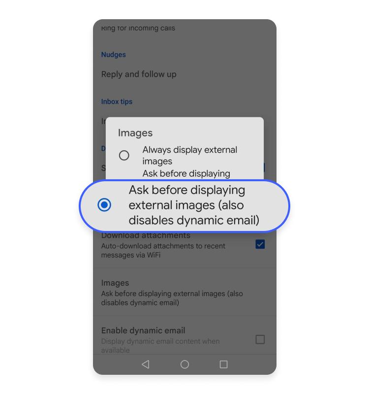 Turn off automatic image loading on Gmail for Android