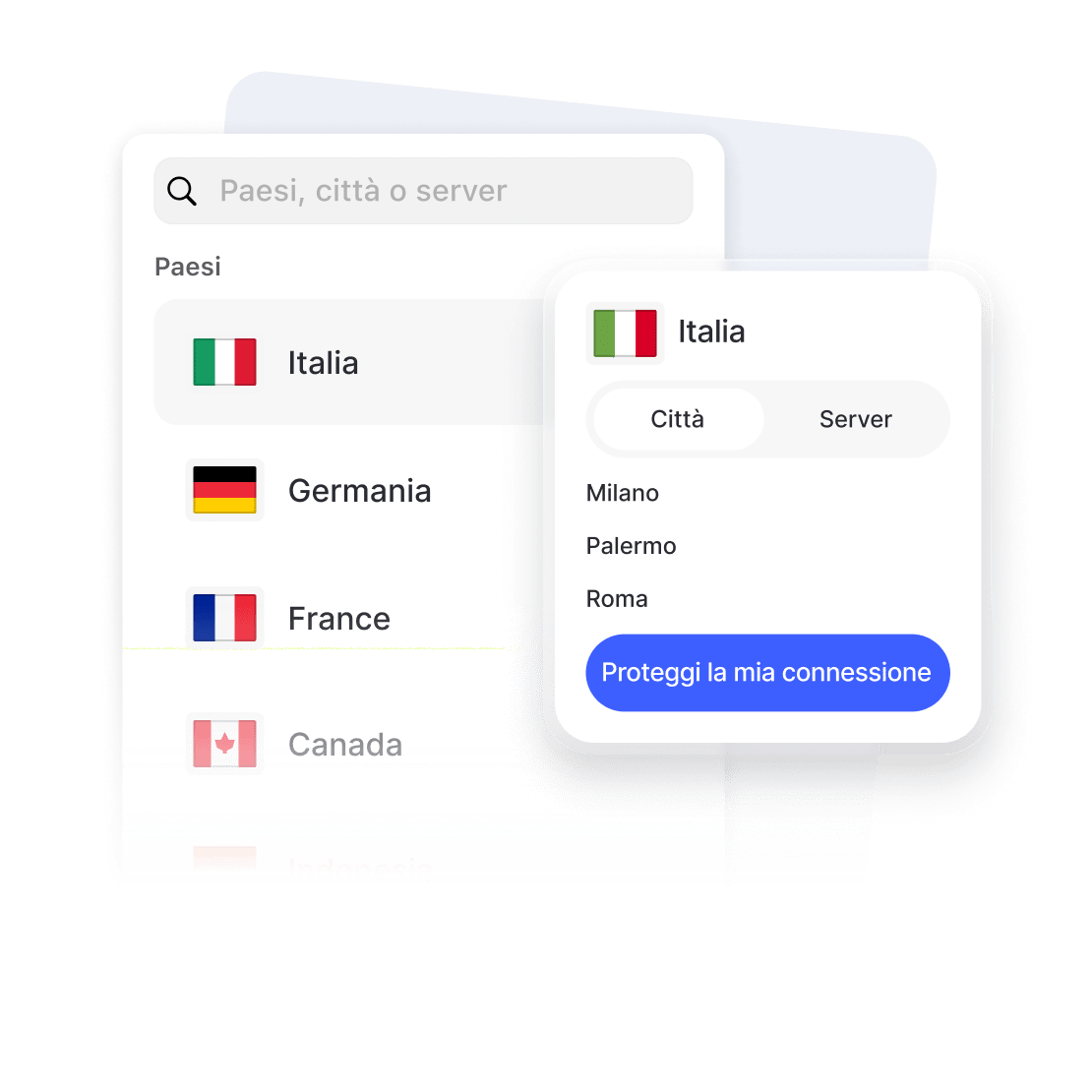 Interfaccia del software VPN per Windows per PC e portatili.