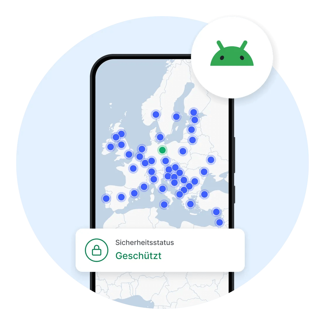 Der NordVPN VPN Client ist auf einem Android-Smartphone aktiv, der zeigt, dass die Verbindung des Benutzers verschlüsselt ist.