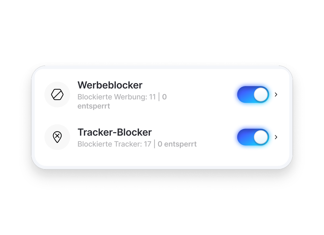 Werbe- und Tracker-Blocker-Funktionen, die im NordVPN-Dashboard für den Antivirus der neuesten Generation aktiviert sind.