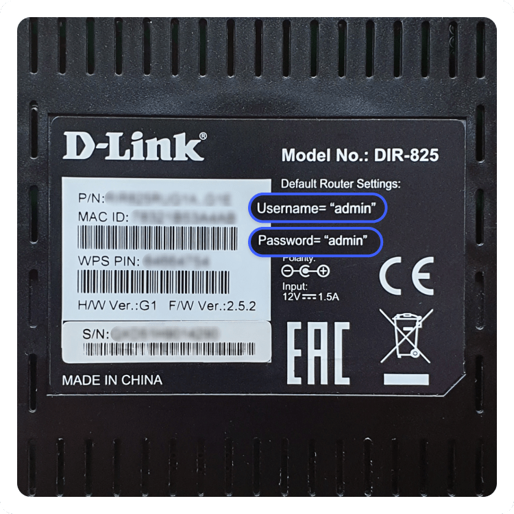 Router username and password