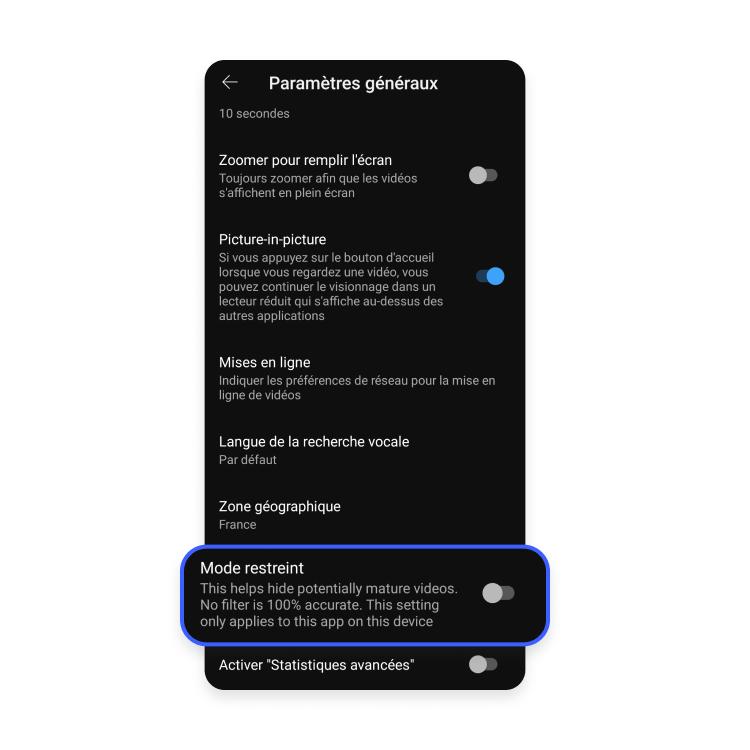Activez désactivez mode restreint YouTube sous Android