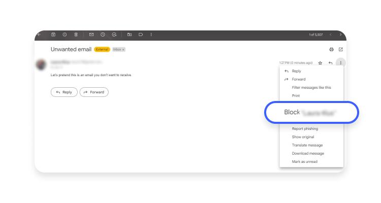 block emails in gmail - step 3: select block sender