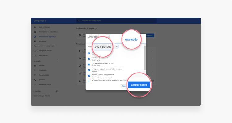 limpar cookies no Chrome: passo nº4
