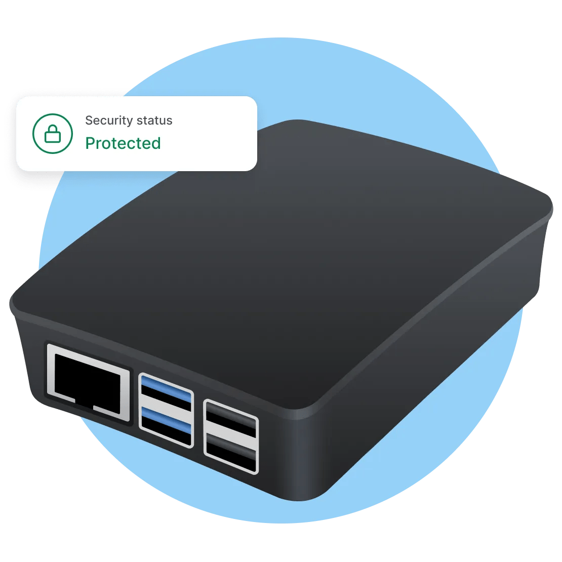 A Raspberry Pi device used for thin client operations and a VPN connection