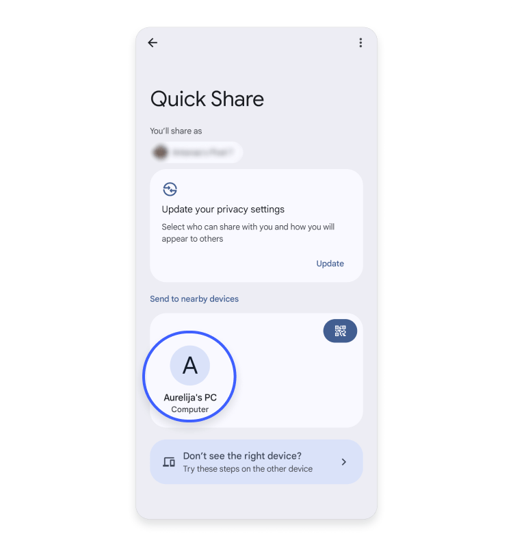Android phone to a Windows computer using Quick Share: step 4