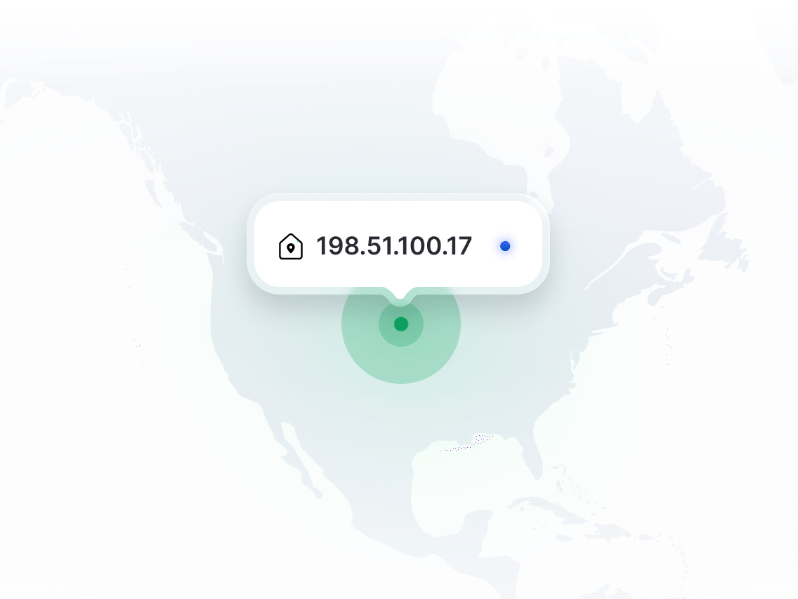 A map of the USA showing the location of a dedicated IP.