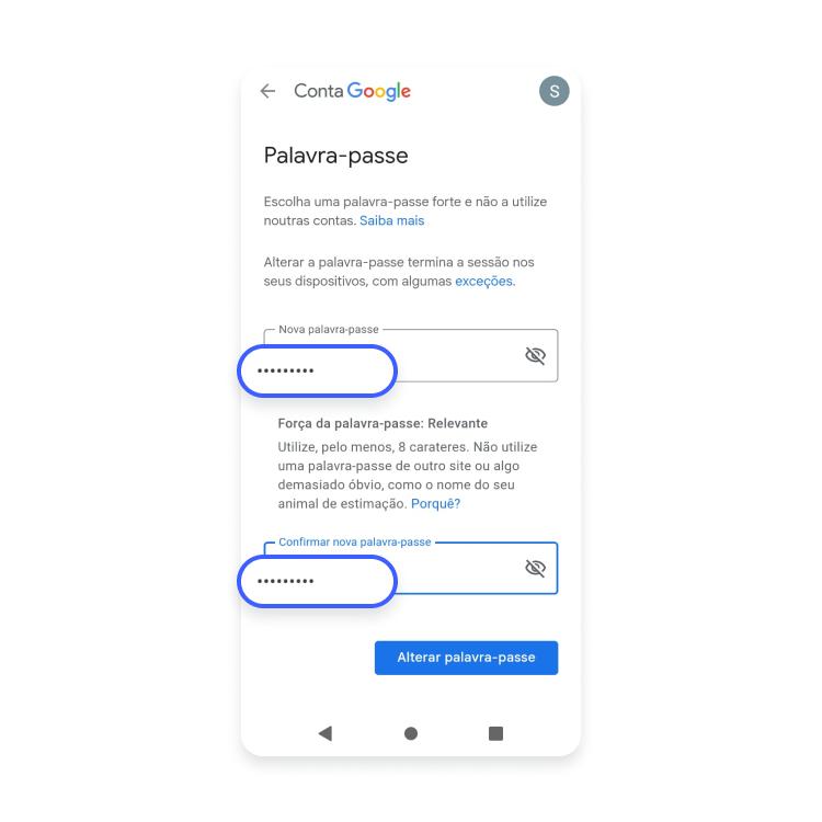 Introduza a sua nova senha e confirme