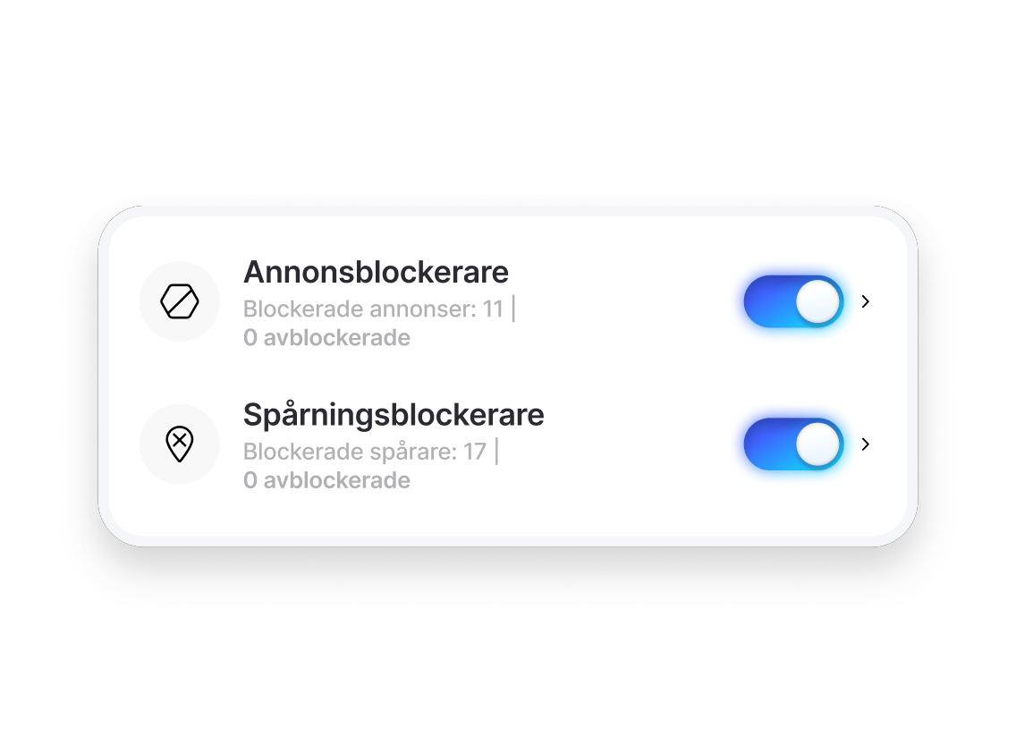 Funktionerna för blockering av annonser och spårare är aktiverade i instrumentpanelen för NordVPN:s nästa generations antivirus.