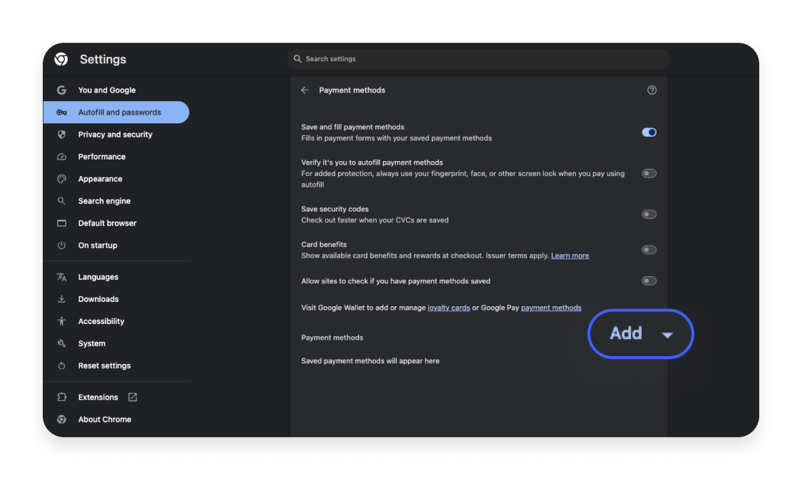 Managing saved cards Step 4