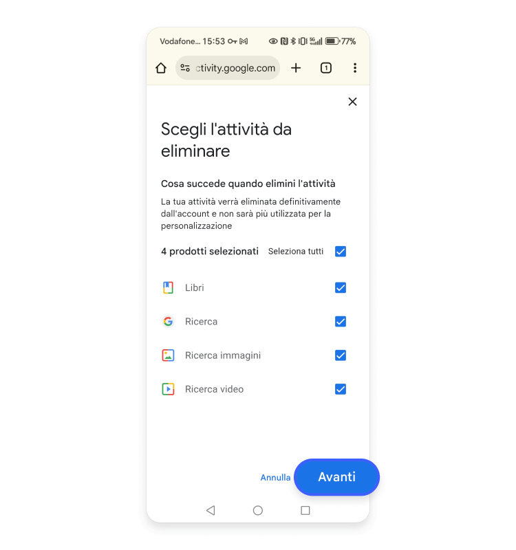 Eliminare tutta la cronologia, clicca Ricerca e Avanti.