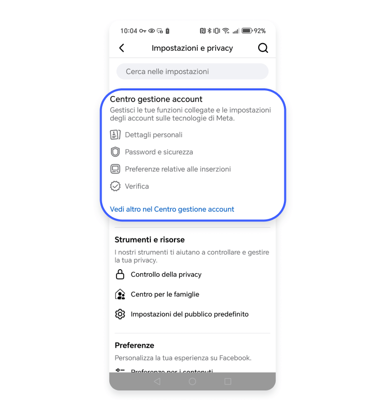 Centro Gestione Account Facebook