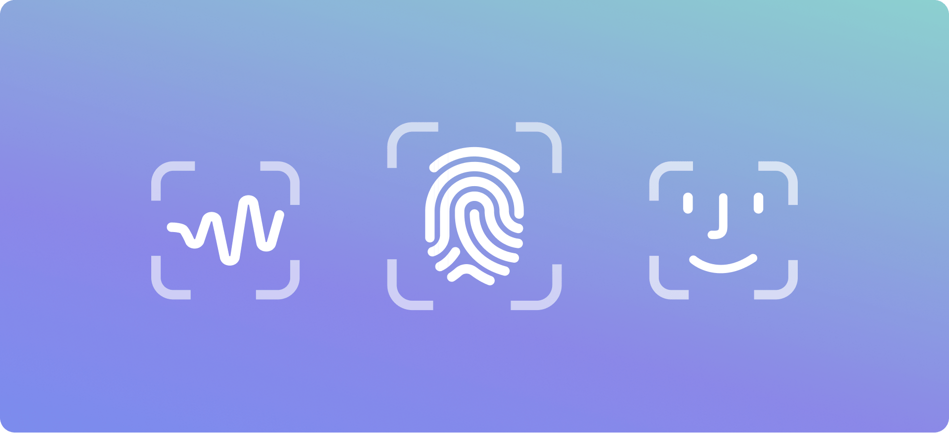 Icons for voice, fingerprint, and face recognition biometrics.