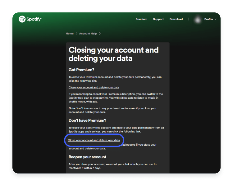 choose close your account and delete your data