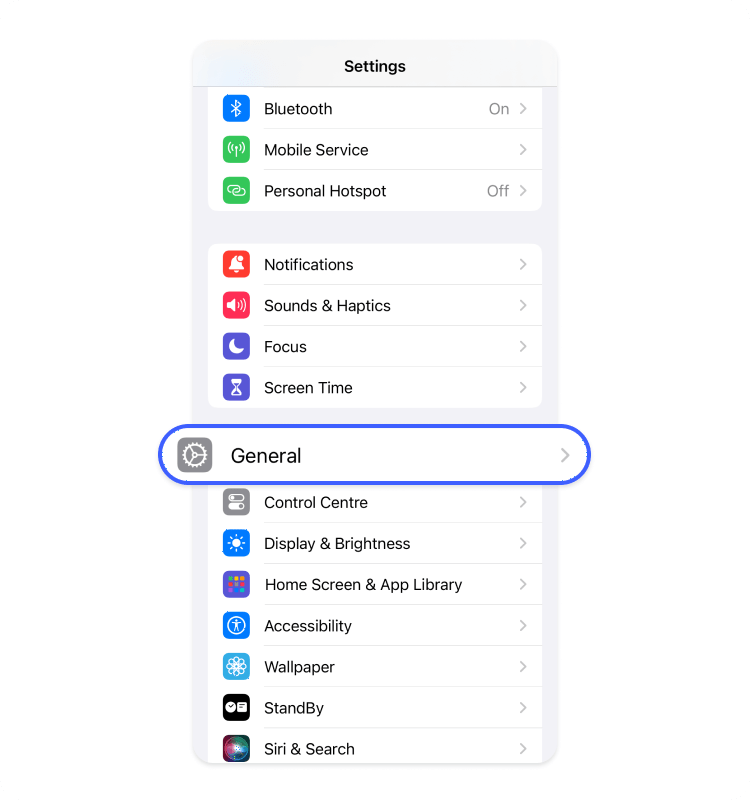 iPhone settings general
