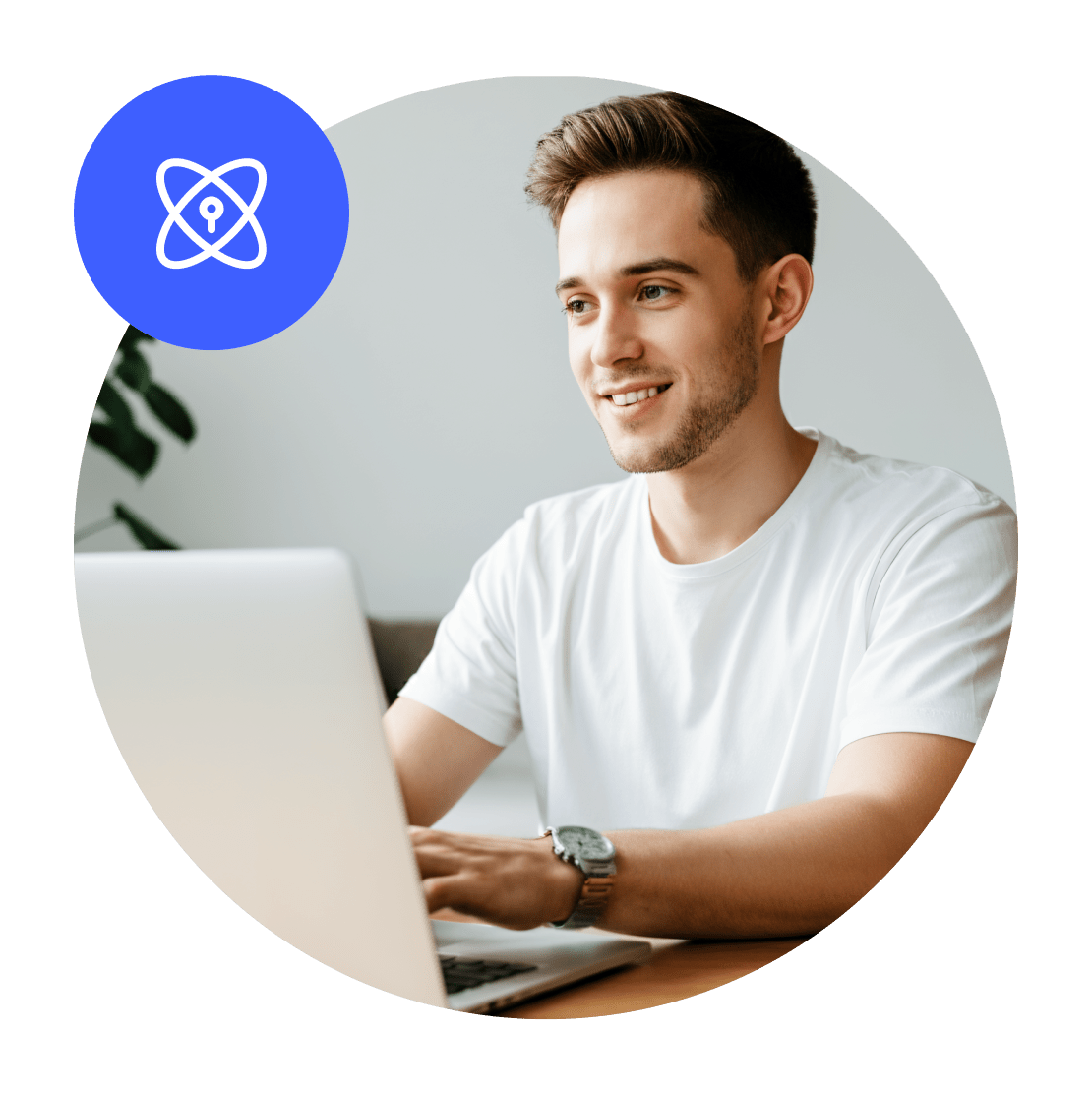 A happy man browsing securely with NordVPN’s post-quantum encryption.