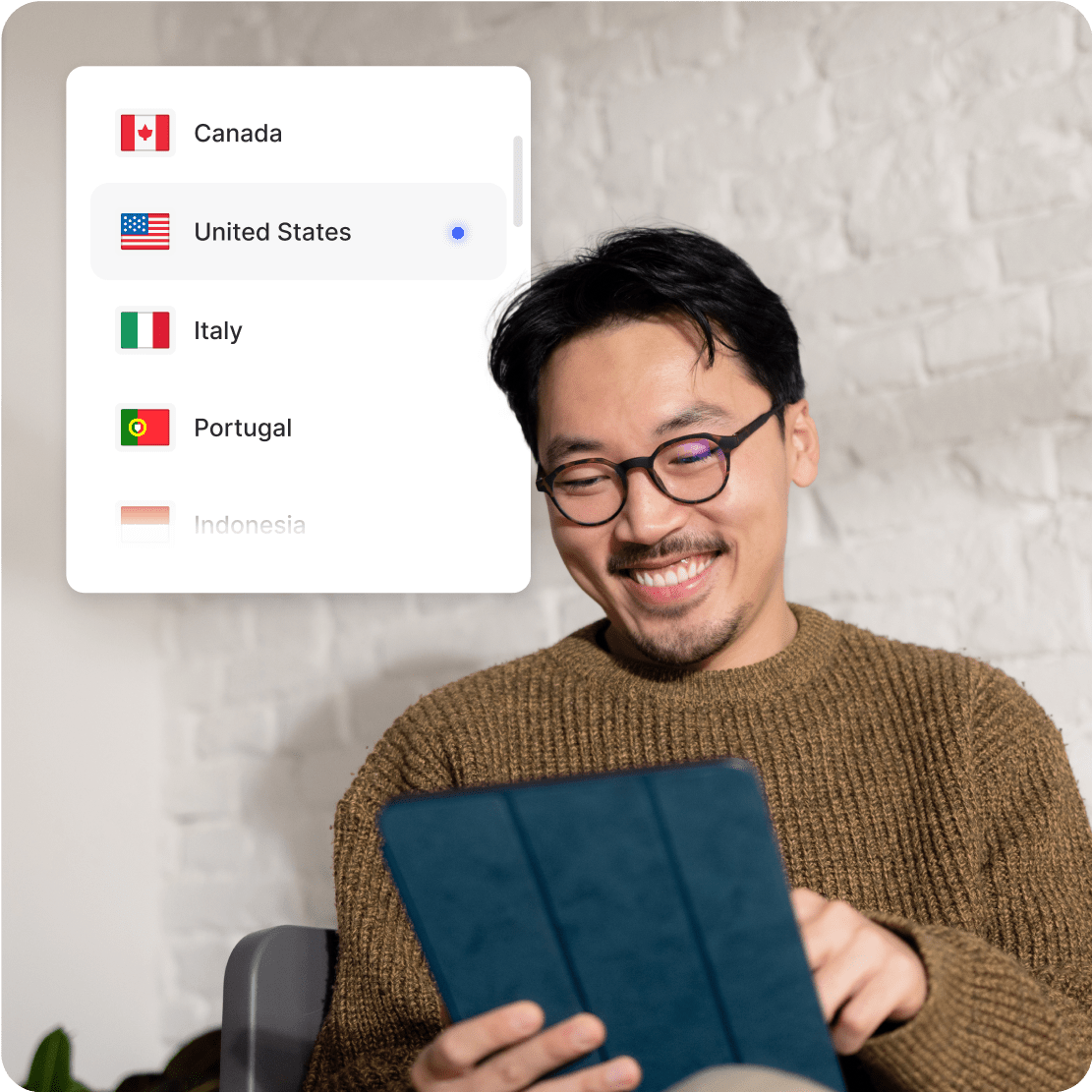 Person holding a device that is connected to a VPN for increased privacy and more secure internet browsing.