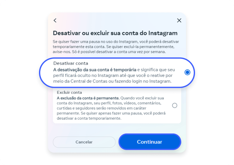 como desativar conta Instagram pelo pc: passo 7